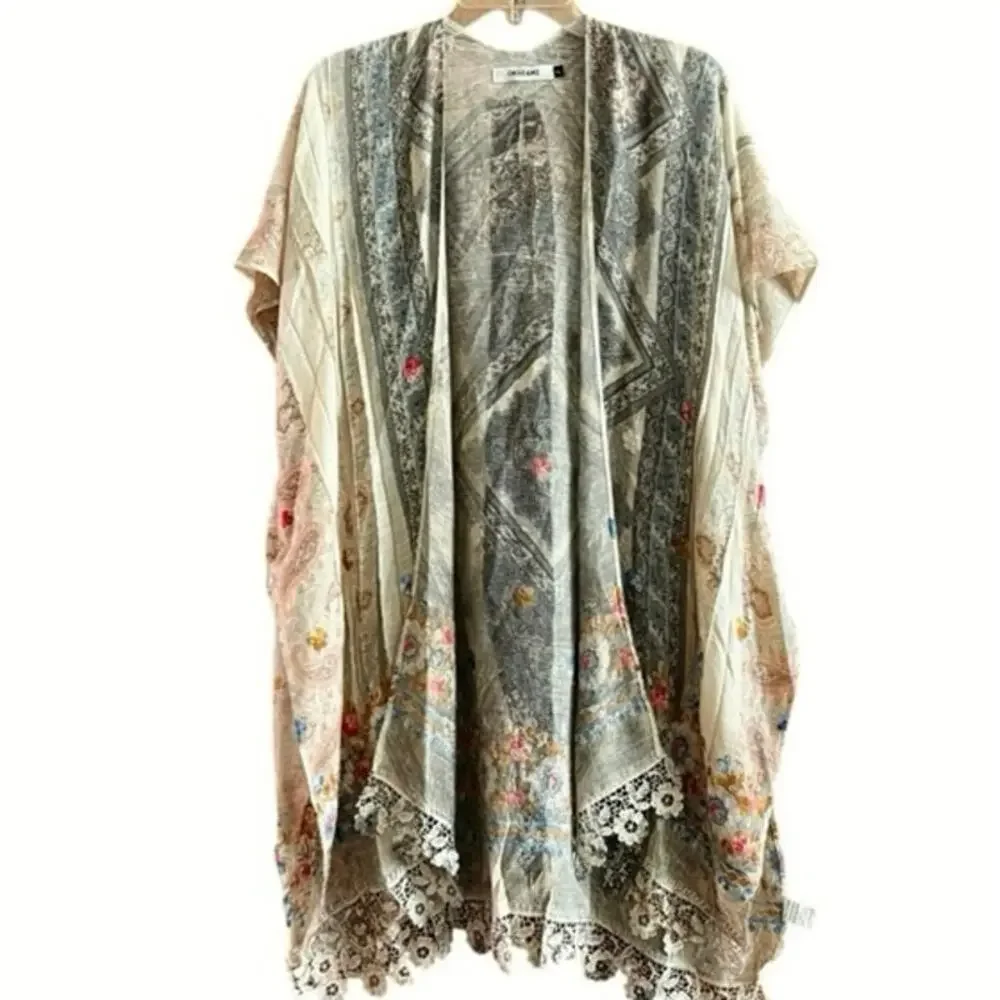 Origami boho open cardigan kimono lace embroidered coastal grandma western OS - Picture 14 of 14